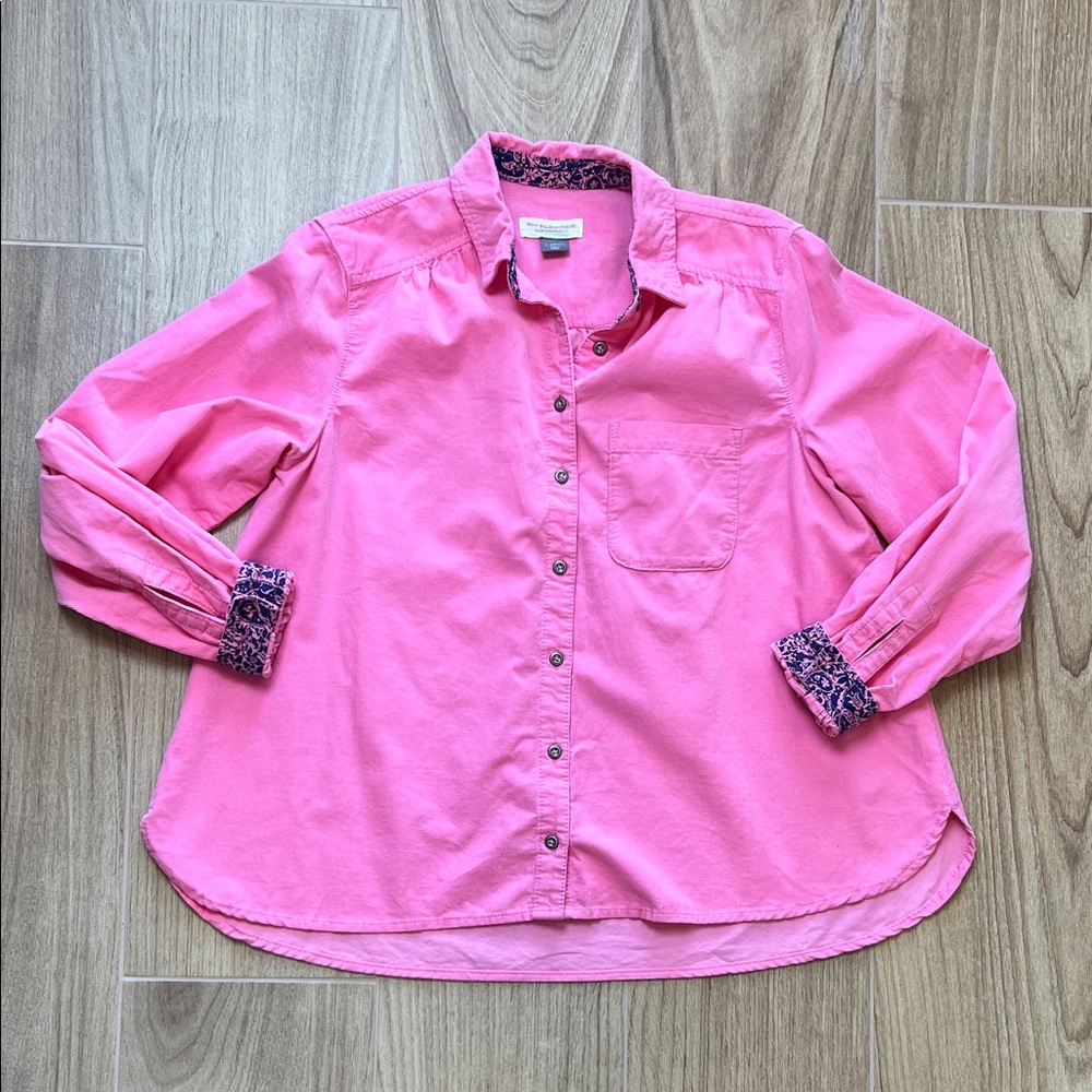 Pilcro by Anthropologie Pink Corduroy Boyfriend Button Down Shirt Flip‎ Cuffs